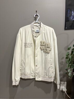 Zara Cream Textured Bomber Jacket